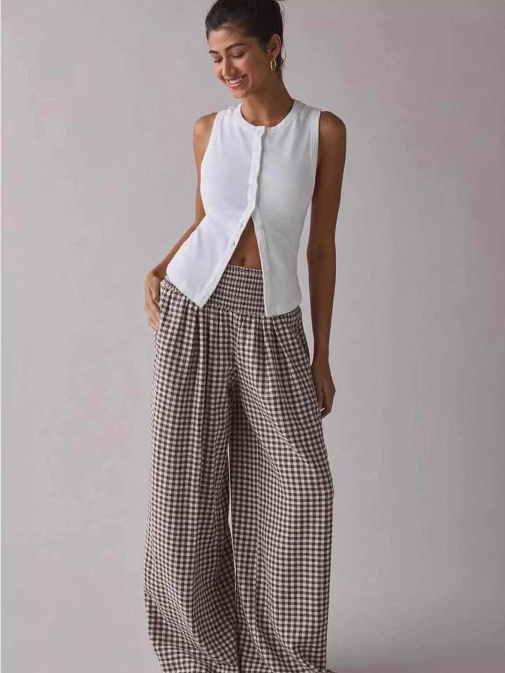 Urban Outfitters Brown & White Gingham Straight-Leg Pants